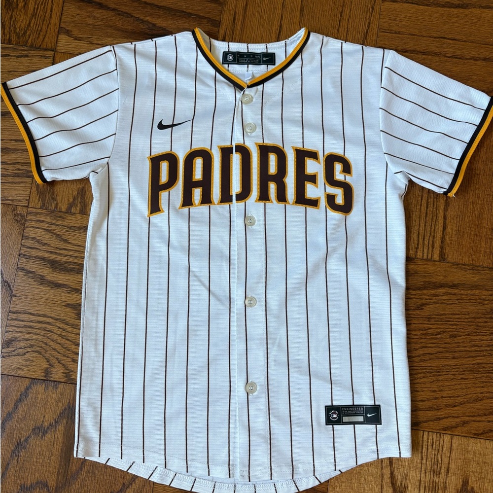 Padres Tatis Jr. Nike White and Brown Striped Jersey
